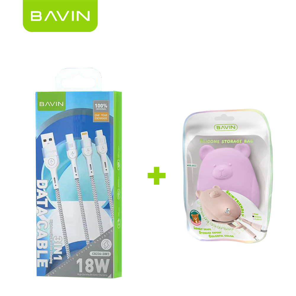 BAVIN CB236-3 3in1 Fast Charging Braided Cable 18W High Density Safe for Smartphone