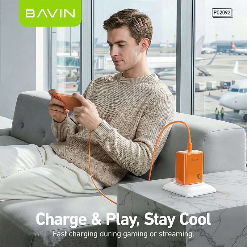 BAVIN PC2092 40W PD GaN Fast Charging Adapter USB-C Wall Charger for Laptop, iPhone 5-17 &Type-C Devices