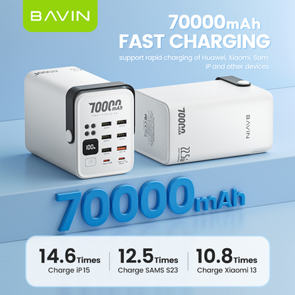 BAVIN PC1062 70000mAh Fast Charging Power Bank QC 3.0 22.5W + PD 20W w/ 6x USB & 2x Type-C Port