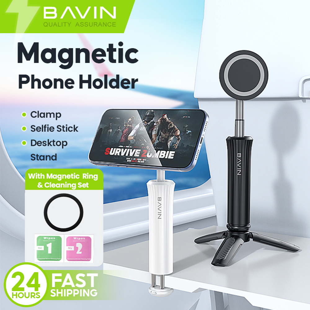 BAVIN P27 Magnetic Phone Holder Stand w/ Adjustable Bracket w/ Selfie Stick for Live , Video Calls & Mobile Phones