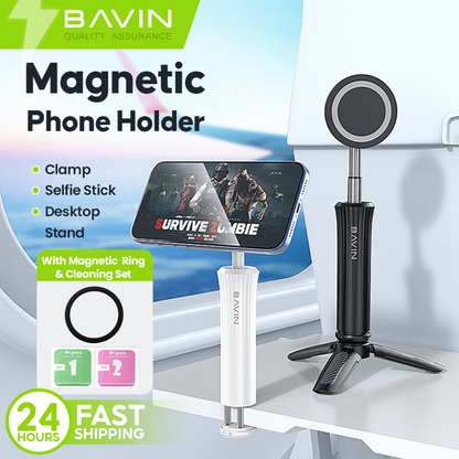 BAVIN P27 Magnetic Phone Holder Stand w/ Adjustable Bracket w/ Selfie Stick for Live , Video Calls & Mobile Phones