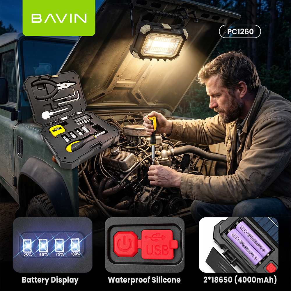 BAVIN PC1260 Solar Mini Portable Emergency Tool box w/4000mAh Powerbank+Work Light for Home, Camping