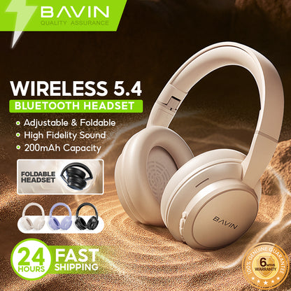 BAVIN HB-BH66 Wireless Bluetooth 5.4 Headphones HiFi Stereo Sound, Foldable & Adjustable Design w/ 3.5mm Audio Jack Support