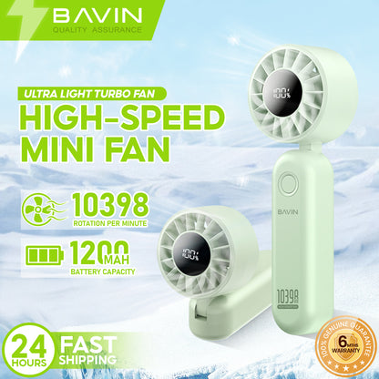 BAVIN BF-011 Portable Ultra Light Mini Handheld Foldable Turbo Fan w/ 5-Speed Wind Level & LED Display