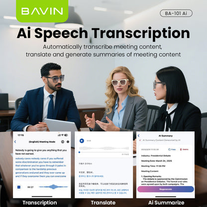 BAVIN BA101 Ai Smart Translation Sunglasses BT 5.4 w/ 130+ Languages, Open-Ear Hi-Fi Sound, Touch Control & UV Protection