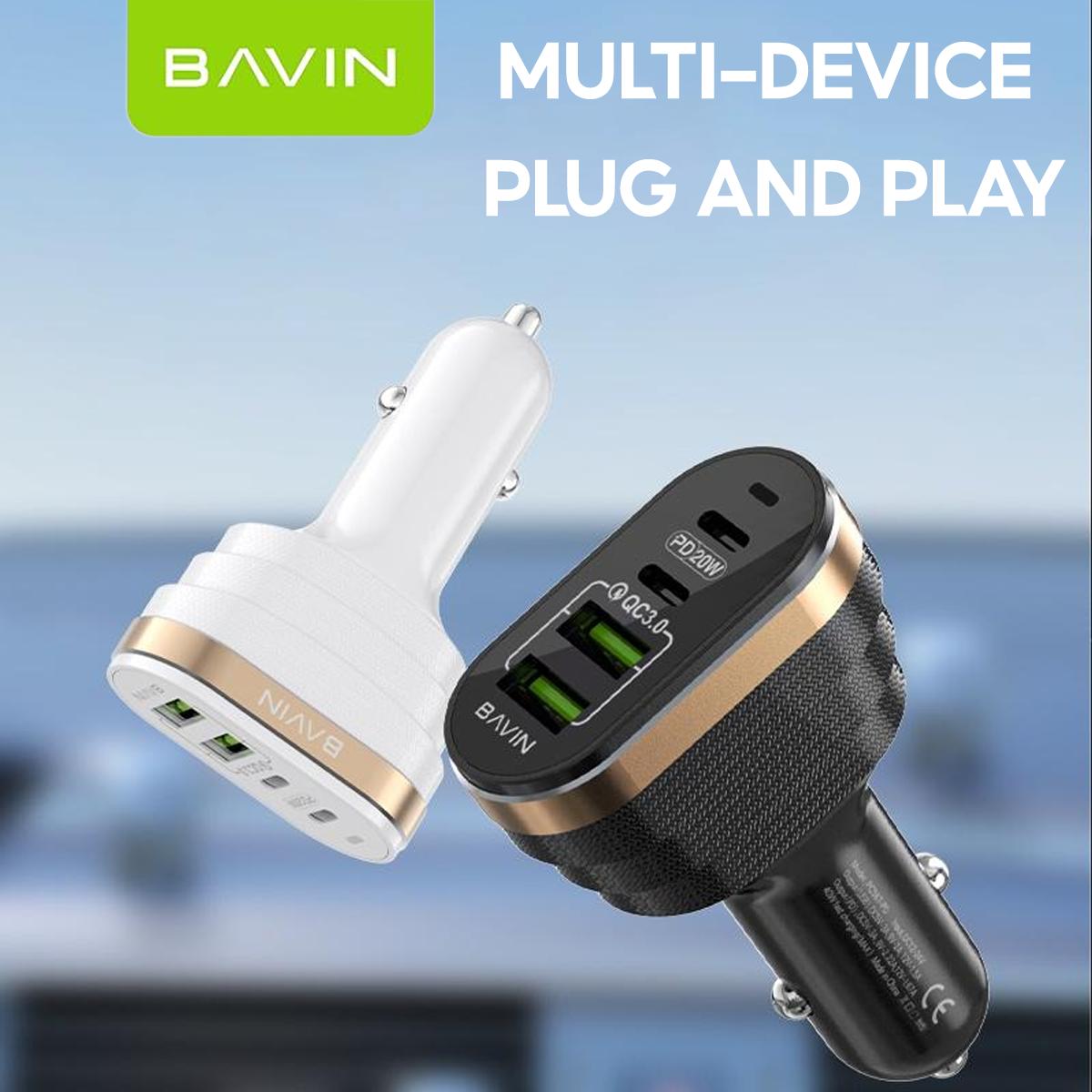 BAVIN PC587 40W Car Charger w/ Dual USB 3.0 + 20W PD Type-C Fast Charging for iPh & Android (Supports iPh17 Series)