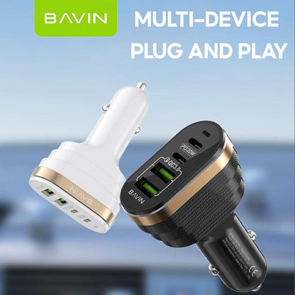 BAVIN PC587 40W Car Charger w/ Dual USB 3.0 + 20W PD Type-C Fast Charging for iPh & Android (Supports iPh17 Series)