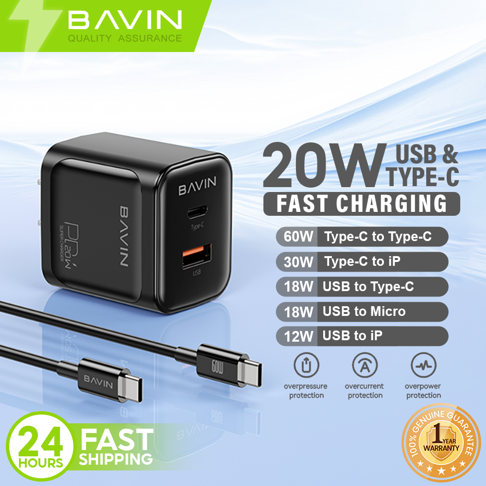 BAVIN C-PC2088 Universal 20W Fast Charging Adaptor Support PD + QC 3.0 Widely Compatibility for Android & iPh Devices