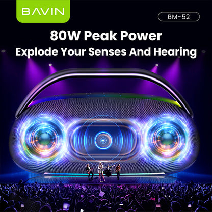 BAVIN BM52 TWS 80W Powerful Sound Party Bluetooth Speaker w/ 12000mAh Powerbank, Wireless Mic + RGB