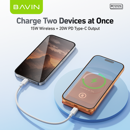 BAVIN PC1212 5000mAh 15W Fast Charging Magnetic Powerbank w/Smart TFT Display+Ultra Thin for iPhone 15-17