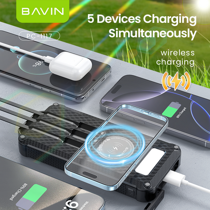 BAVIN PC1117 10000mAh Wireless Solar Powerbank w/ 6 Output Ports and Strong LED Light