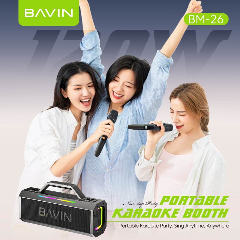 BAVIN DV-BM26 Outdoor Bluetooth Speaker Splash Proof & Durable w/ 2 Wireless Microphones