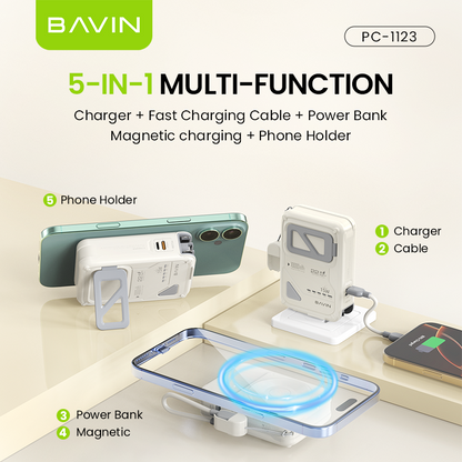 BAVIN Y-PC1123 10000mAh Magnetic Powerbank w/ Phone Holder & AC Plug
