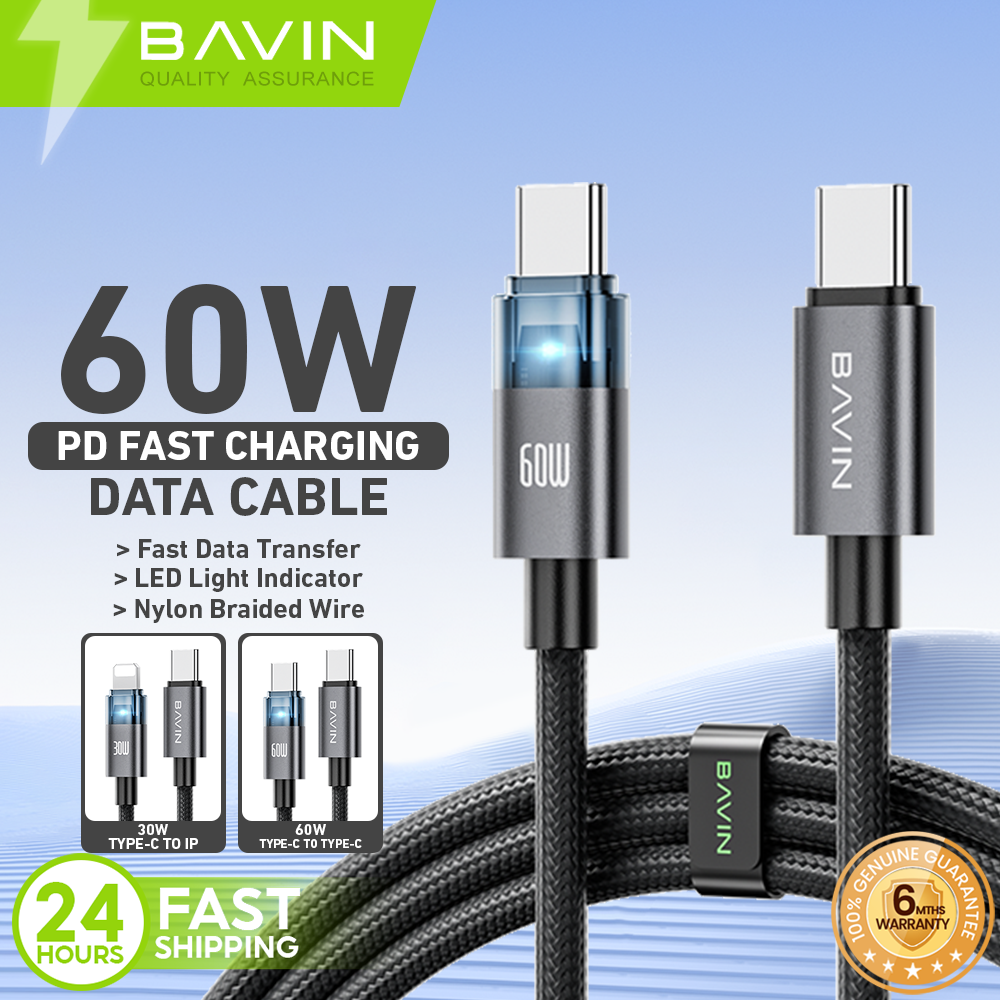 BAVIN U-CB399 60W Fast Charging & Data Cable w/ Type-C to Type-C & Type-C to iPhone Supports Laptop, Smartphones