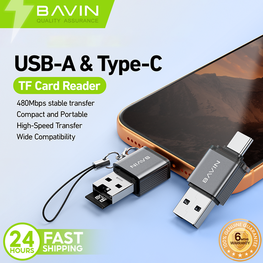 BAVIN U-O-90 Portable USB-A & Type-C TF / SD Card Reader OTG Adapter | 480Mbps High-Speed for Phones, Tablet & Laptop