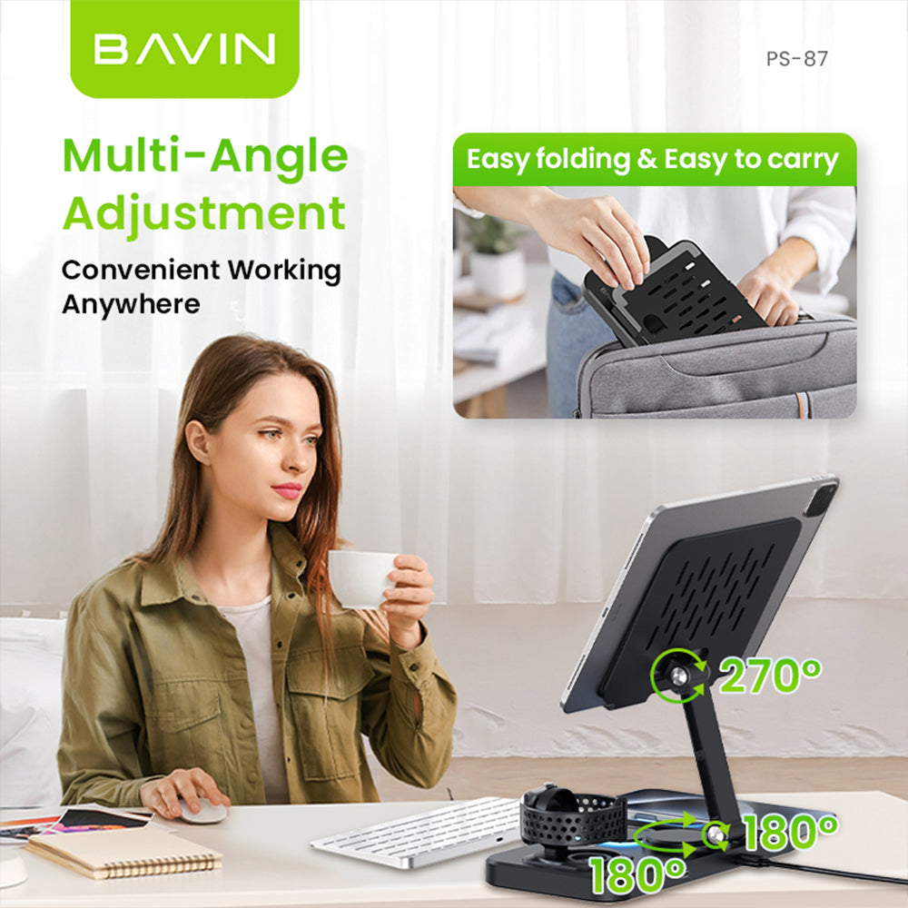 BAVIN D-S-PS87 6in1 Magnetic 15W Wireless Charging Stand w/ LED Light for Phone, Earbuds & Watch