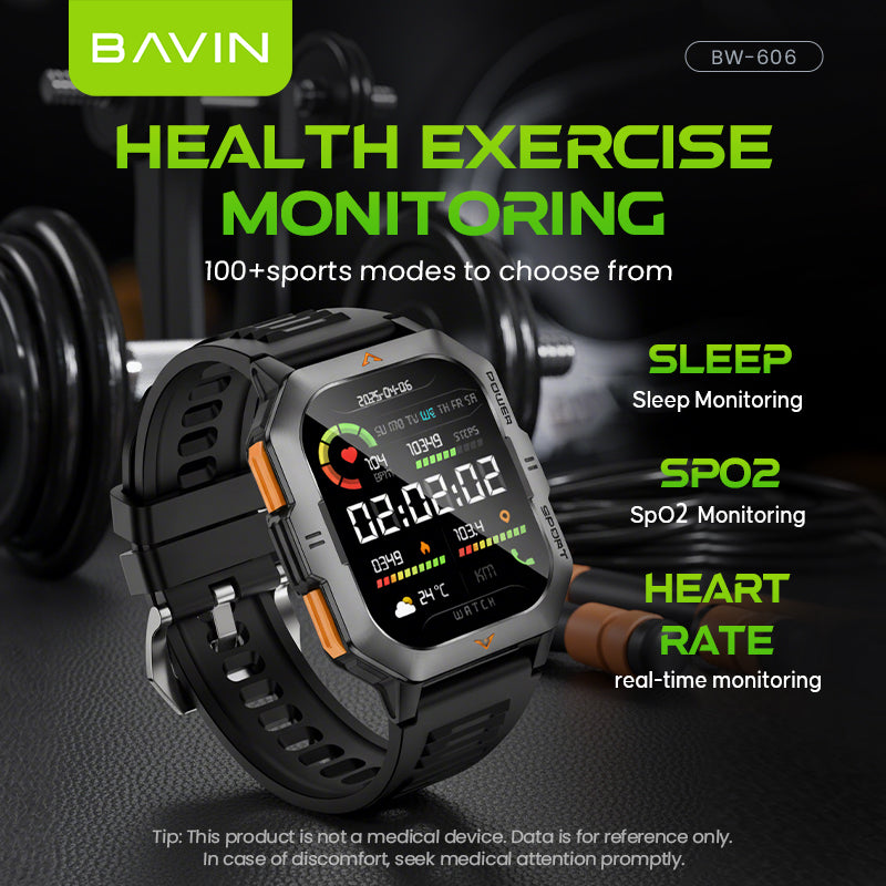 BAVIN BW606 Waterproof Sport Smart Watch 2.01" HD Display w/ AI Voice, Flashlight & Health Monitor for Smartphones