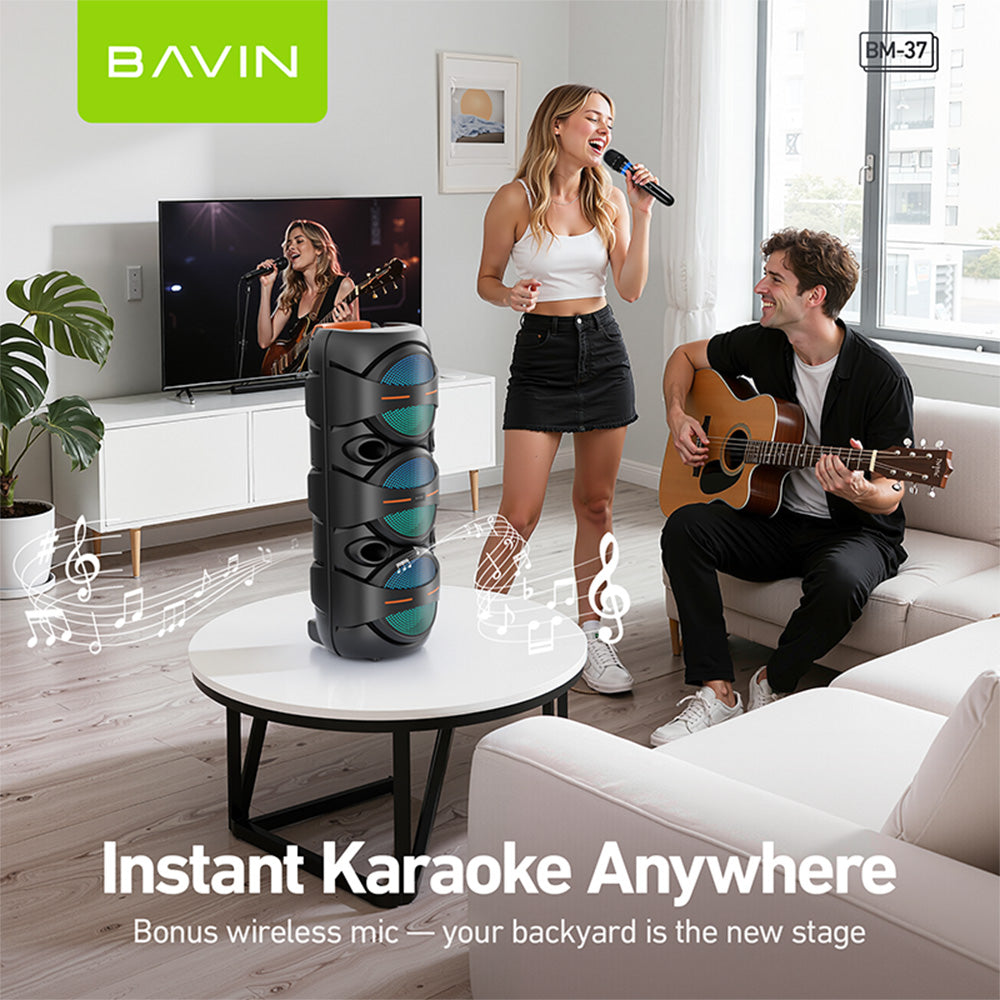 BAVIN BM37 Party Karaoke Wireless Bluetooth Speaker with RGB Light 30W Powerful Sound w/ Mic
