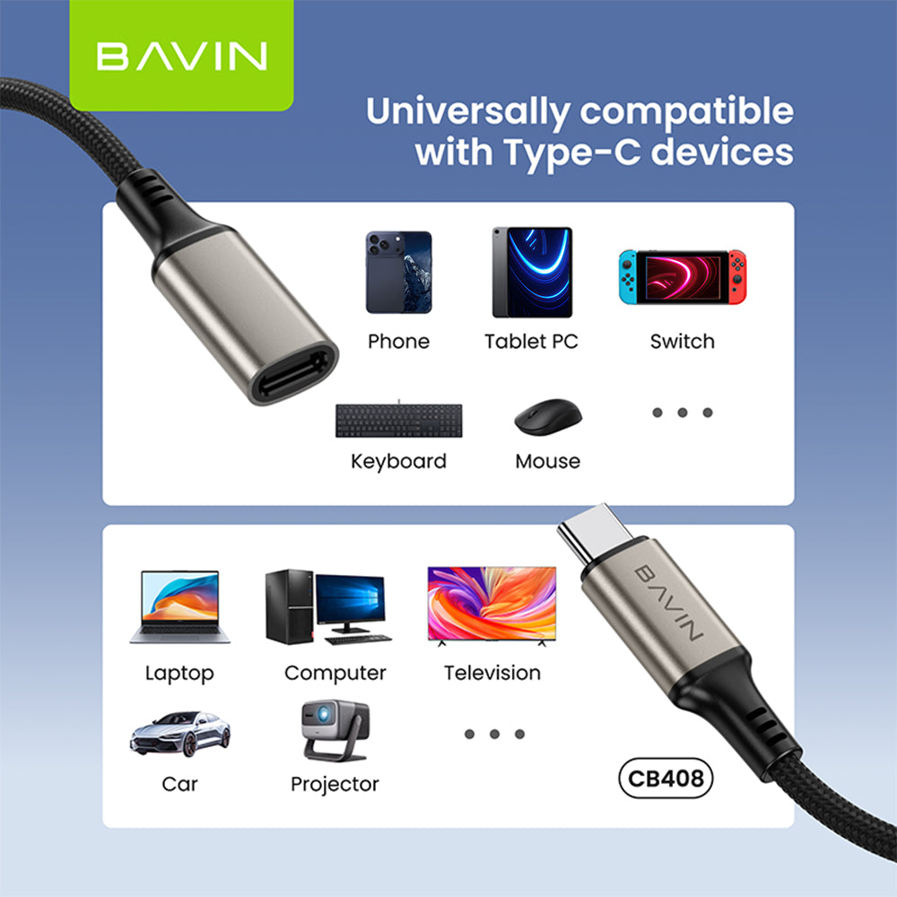 BAVIN CB408 USB Type-C 3.2 Male to Female PD 240W Fast Charing 2M Extension Data Cable 20Gbps Speed