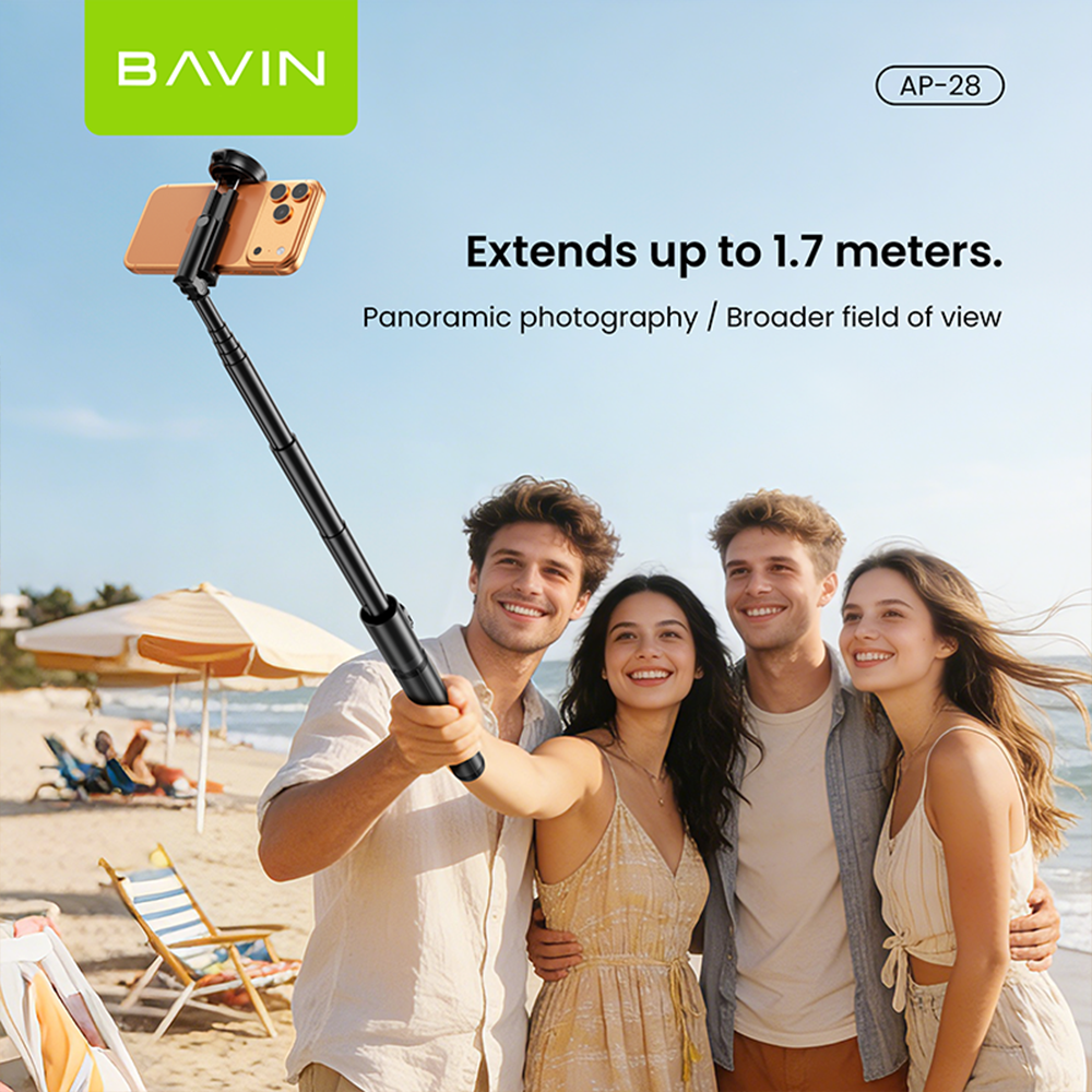 BAVIN P28 Multifunctional Bluetooth Selfie Stick w/ Wireless Remote, Adjustable Phone Stand, Portable Travel Tripod for Smartphones