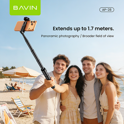 BAVIN P28 Multifunctional Bluetooth Selfie Stick w/ Wireless Remote, Adjustable Phone Stand, Portable Travel Tripod for Smartphones
