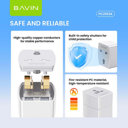 BAVIN PC2103A Universal Travel Plug Adapter Compatible w/ EU UK US AU Sockets for Worldwide Use