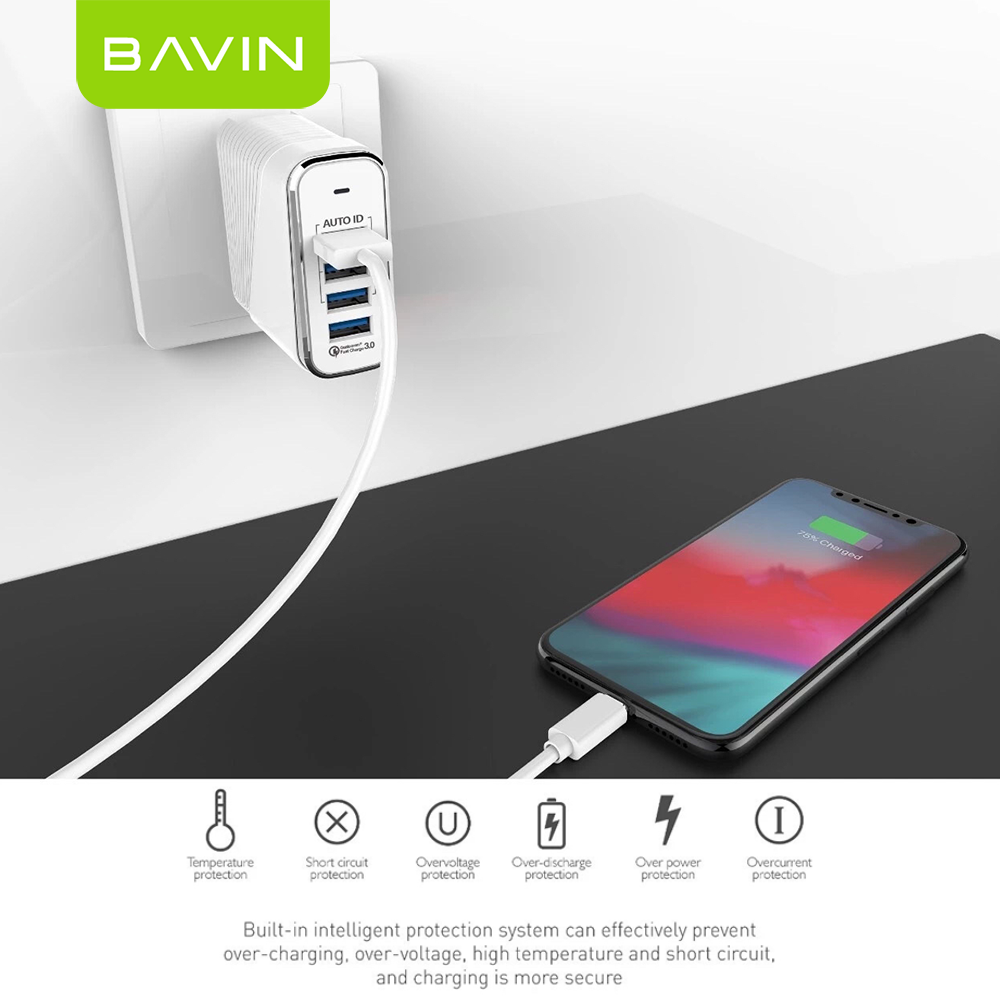 BAVIN C-PC522 18W QC 3.0 Fast Charging Multi-Port USB Wall Charger Adapter for iP & Android Devices