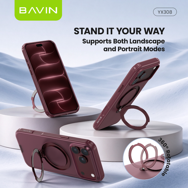 BAVIN YX308 Magnetic Phone Case w/ 360° Rotating Ring Stand Strong Magnetic Holder for iPhone 18 Series