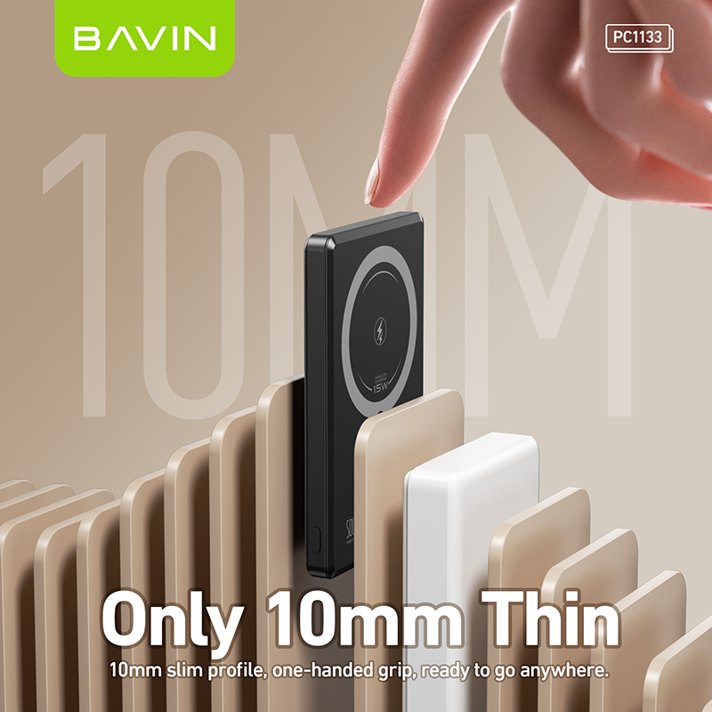 BAVIN Y-PC1133 5000mAh Ultra Thin Magnetic Wireless Powerbank w/ 20W Fast Charging Type-C In / Output for Smartphones