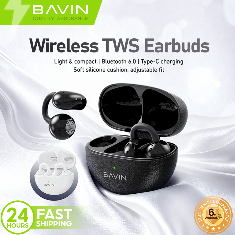 BAVIN BA105 TWS Hi-Res Audio BT 6.0 Wireless Open-Ear Clip Earphones w/ Long-Lasting Microphone