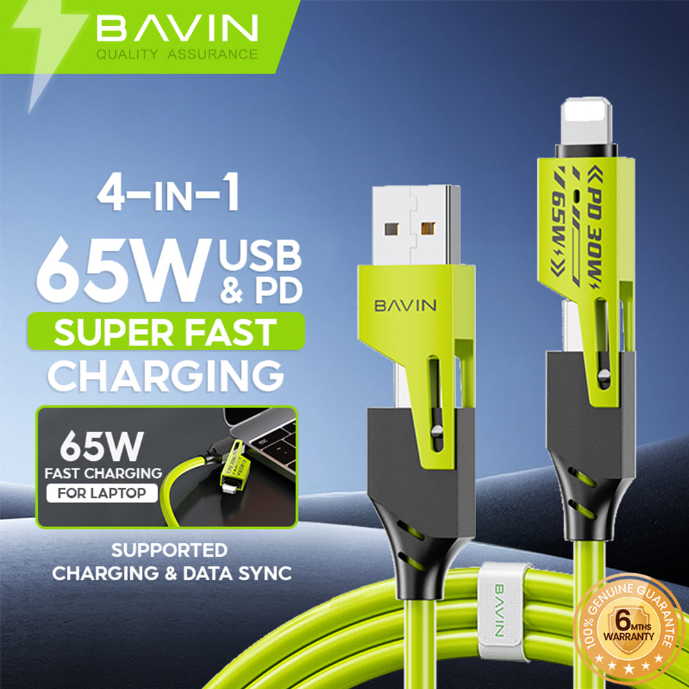 BAVIN U-CB390 4 IN 1 Fast Charging Cable PD 30W / 65W Type-C Multi-function for Supports Laptop Charging & Smartphones