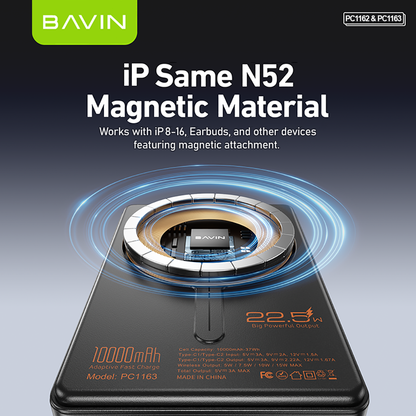 BAVIN PC1162 5000mAh / PC1163 10000mAh 22.5W PD Fast Charging Magnetic Wireless Powerbank