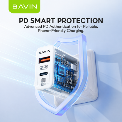 BAVIN PC351 PD Qualcomm3.0 Fast Charging Charger Dual Type-C & Usb Port for iPhone 16
