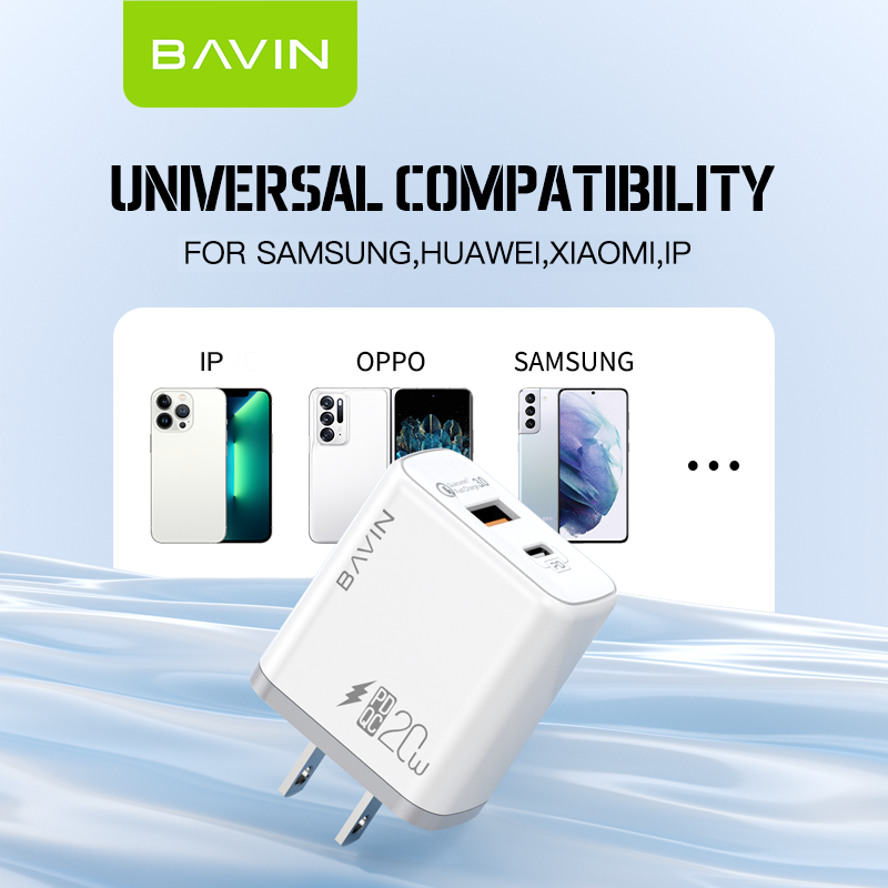 BAVIN PC828 / PC827 20W PD Fast Charging Charger Dual Type-C & USB Port Adapter for iPhone 16 Series