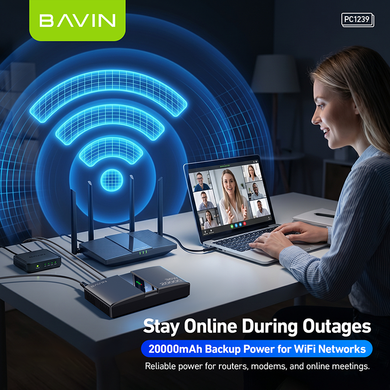 BAVIN PC1238 Portable 18W/36W 20000mAh UPS Uninterrupted Backup Powerbank for PoE Sensor, Router, CCTV