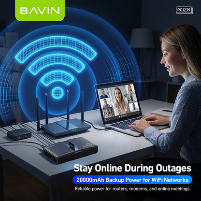 BAVIN PC1238 Portable 18W/36W 20000mAh UPS Uninterrupted Backup Powerbank for PoE Sensor, Router, CCTV