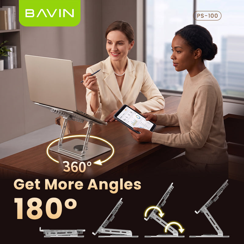 BAVIN PS100 Laptop Stand 360° Rotating Adjustable Angled Metal Holder With Fan Aluminum Alloy Holder