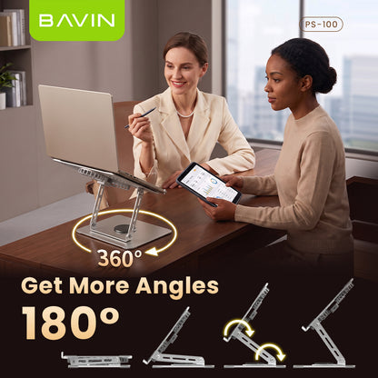 BAVIN PS100 Laptop Stand 360° Rotating Adjustable Angled Metal Holder With Fan Aluminum Alloy Holder