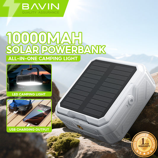 BAVIN PC1172 10000mAh Solar Powerbank Emergency Light w/ Waterproof LED, Flashlight for Camping & Outdoors