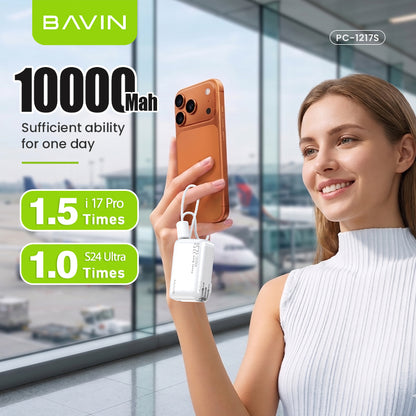 [CCC] BAVIN PC1217 2in1 Portable 10000mAh 22.5W Fast Charging Powerbank Built-in Dual Cables+AC Plug