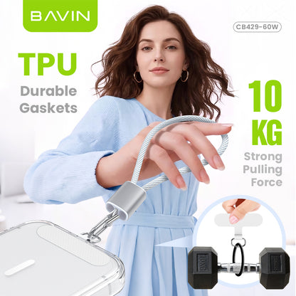 BAVIN CB429 2in1 Portable Fast Charging 60W PD Type-C Data Cable w/ Phone Lanyard for iPhone 17, Android