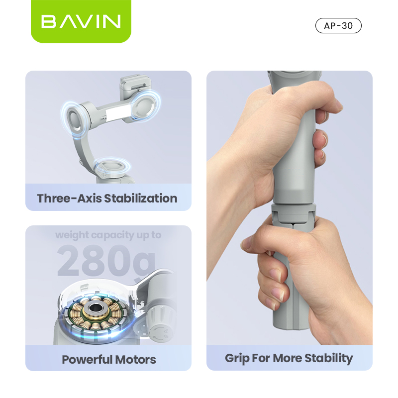 BAVIN P30/P31 Foldable Phone 3-Axis Gimbal Stabilizer w/Tripod/Fill Light/AI Smart Face Tracking