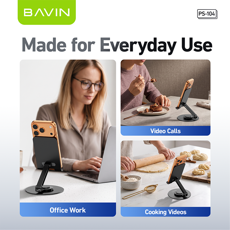 BAVIN PS104 Portable Foldable 360° Rotating Metal Desk Phone Holder Universal Stand for Phone/Tablet
