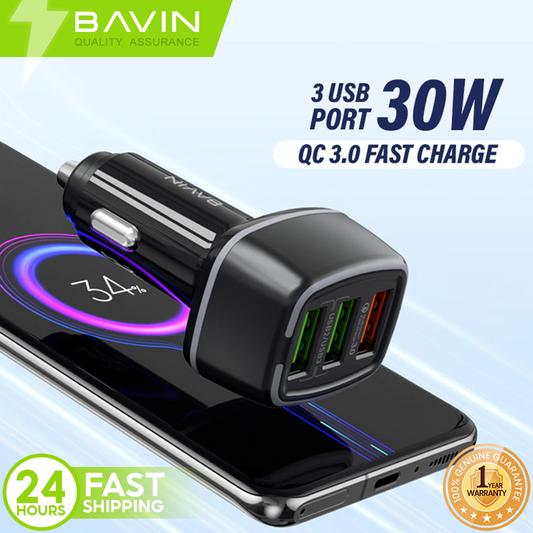 BAVIN PC896 Car Charger Multiple 3 Ports 18W & 12W Ultra Fast Charging USB QC3.0 Cell Phone Quick Charger Adapter