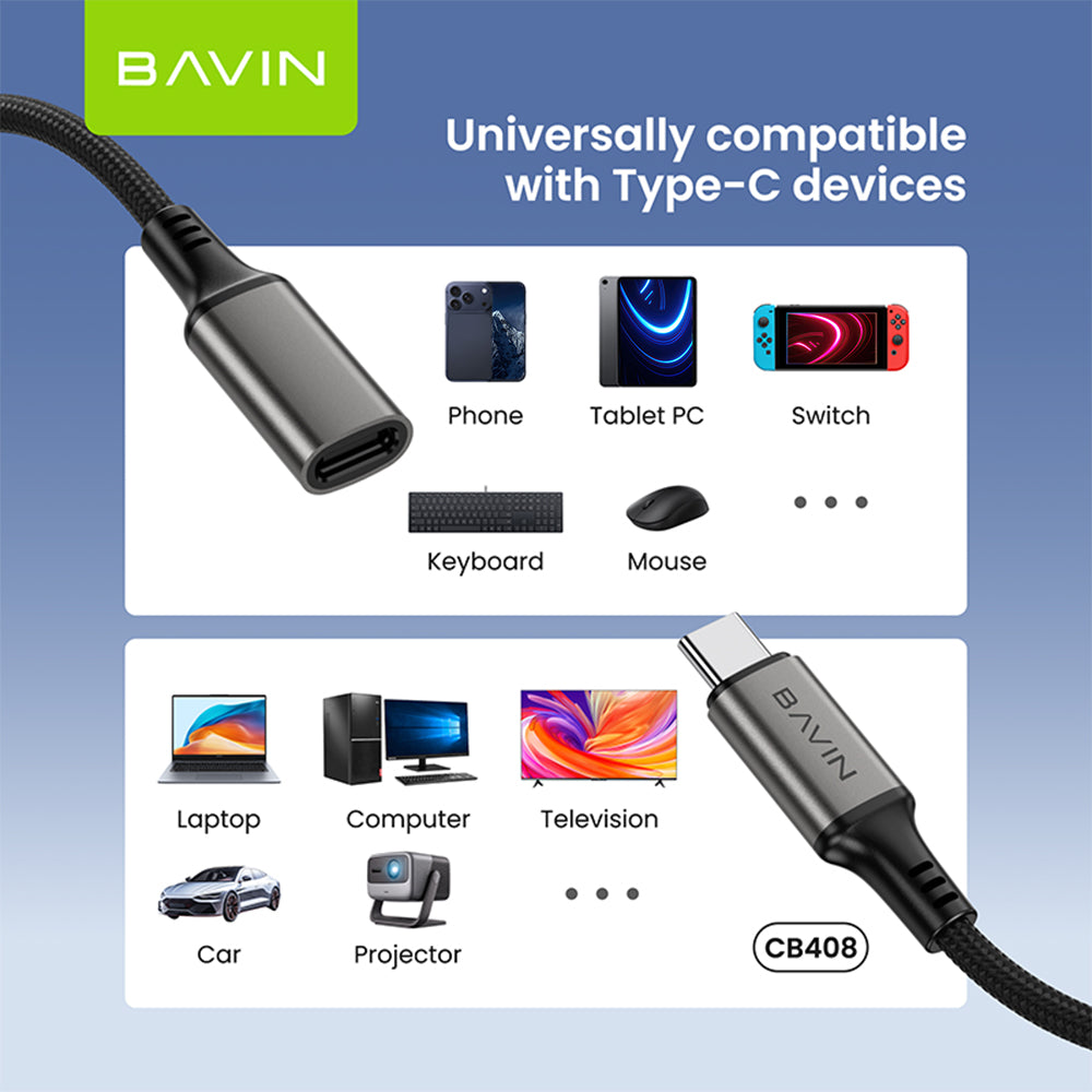 BAVIN CB408 USB Type-C 3.2 Male to Female PD 240W Fast Charing 2M Extension Data Cable 20Gbps Speed