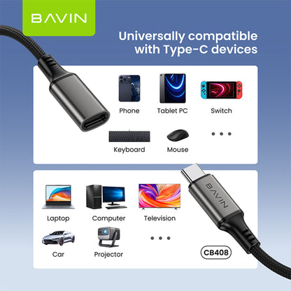 BAVIN CB408 USB Type-C 3.2 Male to Female PD 240W Fast Charing 2M Extension Data Cable 20Gbps Speed