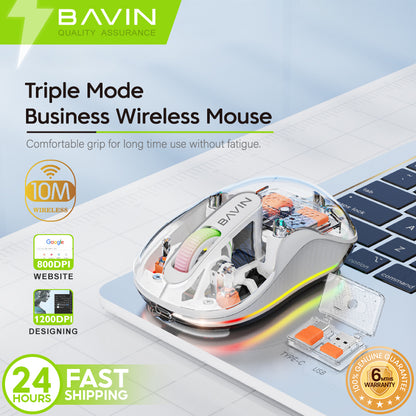 BAVIN G-K-992 RGB Wireless Gaming Mouse w/ Transparent Magnetic Top Cover