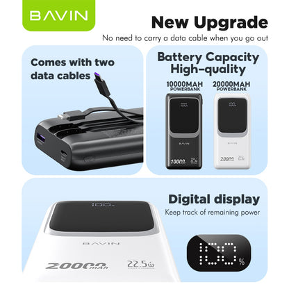 BAVIN Y-PC1030 20000mAh 22.5W Fast Charging Powerbank w/ Built-in Cable