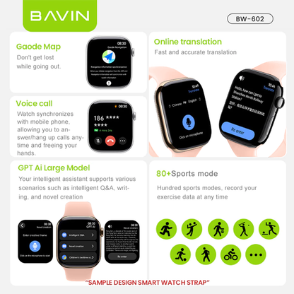 BAVIN BW602 Smart Watch 2" HD Display w/ GPT AI & GPS Map Health Tracking & 15-Language Translator