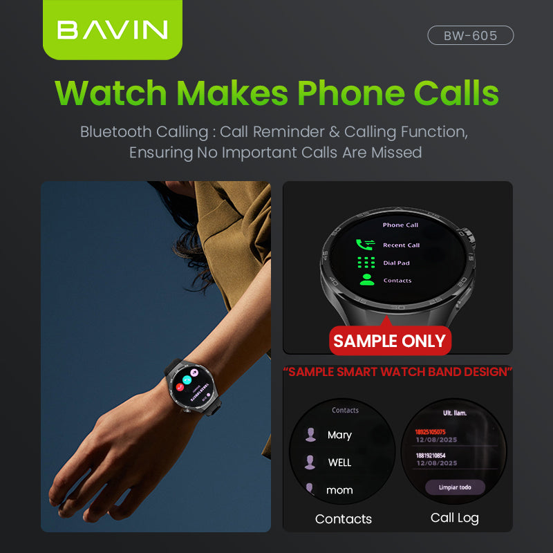 BAVIN BW-605 Smart Watch 1.43" HD | 123+ Sports Modes | AI Voice | Health Monitor | 3 ATM Waterproof
